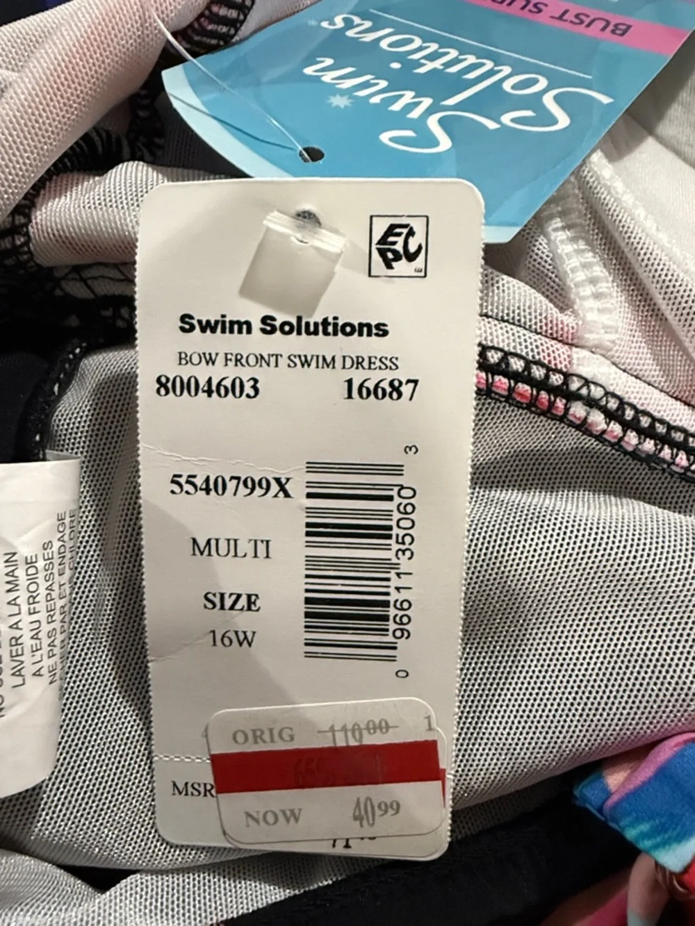 Swim Solutions Black Floral Swimdress with Coral Pink & Blue Blooms Size 16W - Picture 5 of 5